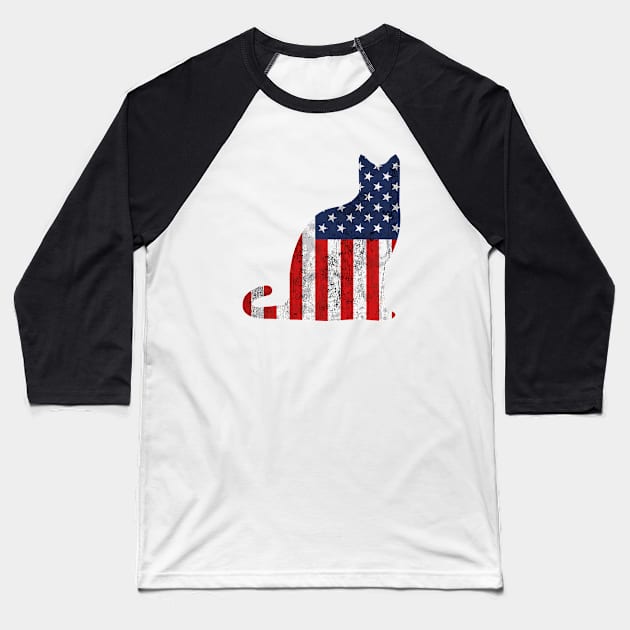 American Flag Cat Baseball T-Shirt by EpicMums